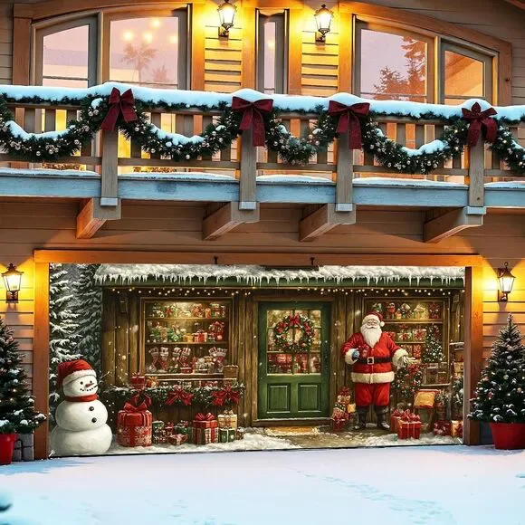 Christmas Santa Garage Door Cover Decorations, 6x13 ft Vintage Christmas Santa's - Picture 3 of 10